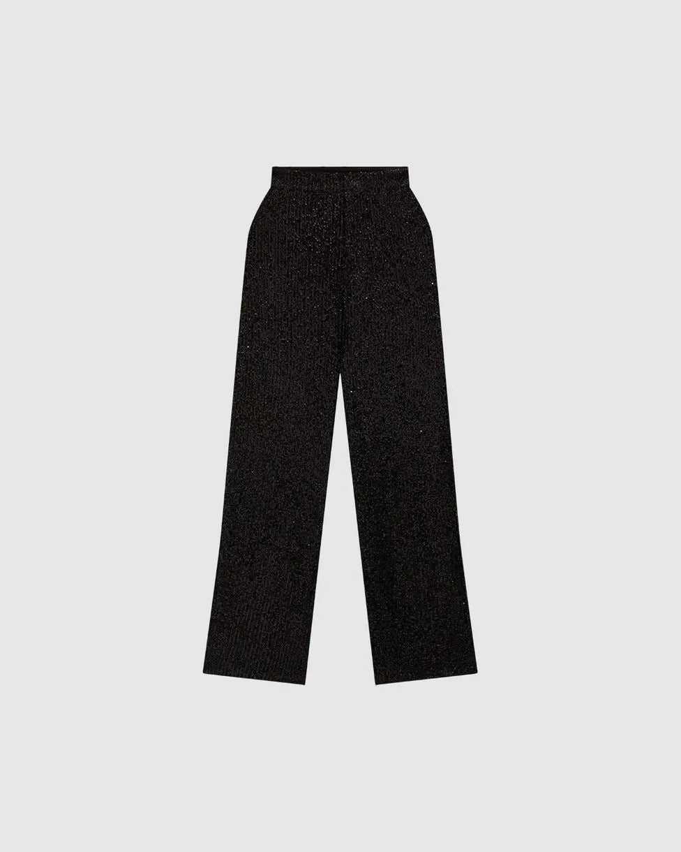 Calça Reta Feminina Cintura Alta Em Paetê - ENFIM- 121541