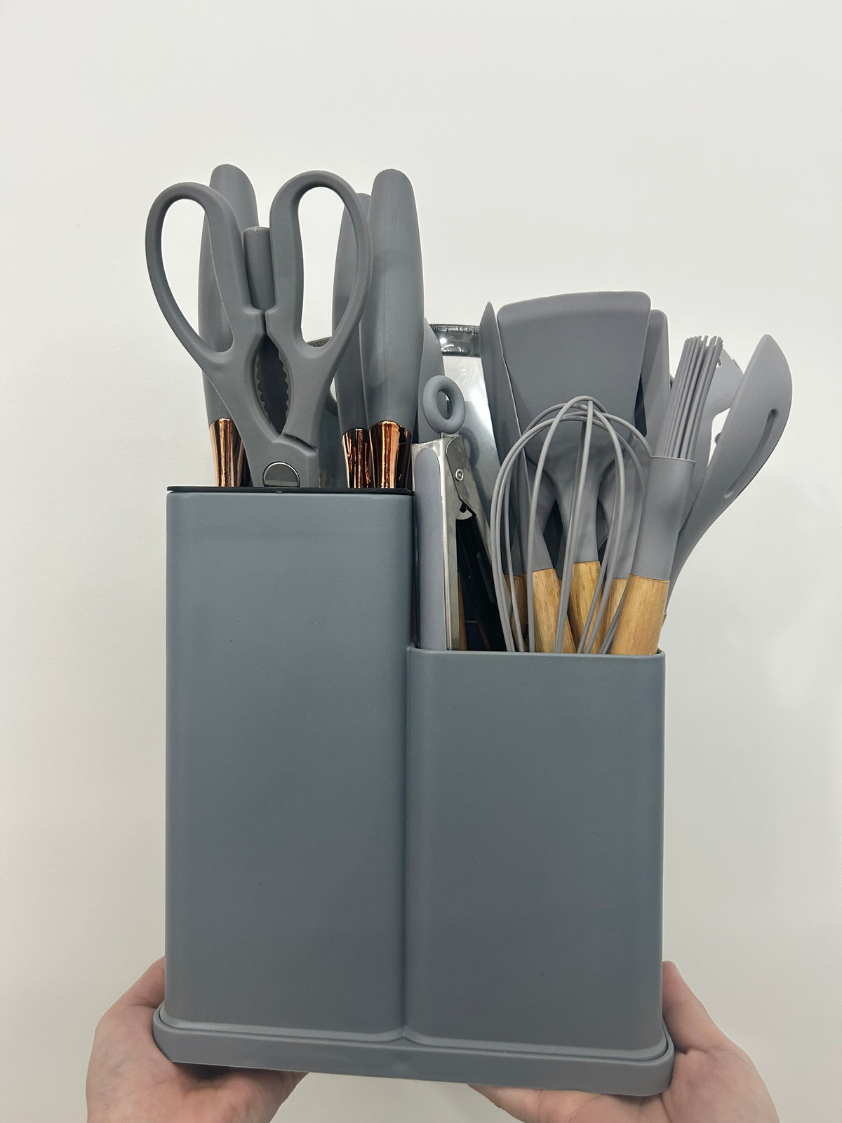 Kit Utensílios Cozinha Silicone Suporte Faqueiro E Tábua
