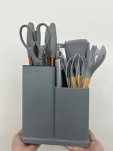 Kit Utensílios Cozinha Silicone Suporte Faqueiro E Tábua