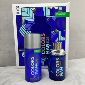 kit Benetton Colors Man Blue de 2 peças Perfume 100ml Eau de Toilette + Body Spray 150ml