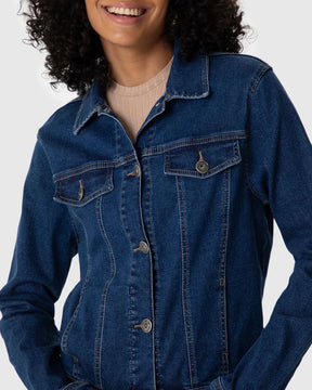 Jaqueta Feminina Lapela Decorativa Em Jeans Com Elastano- MALWEE- 117784