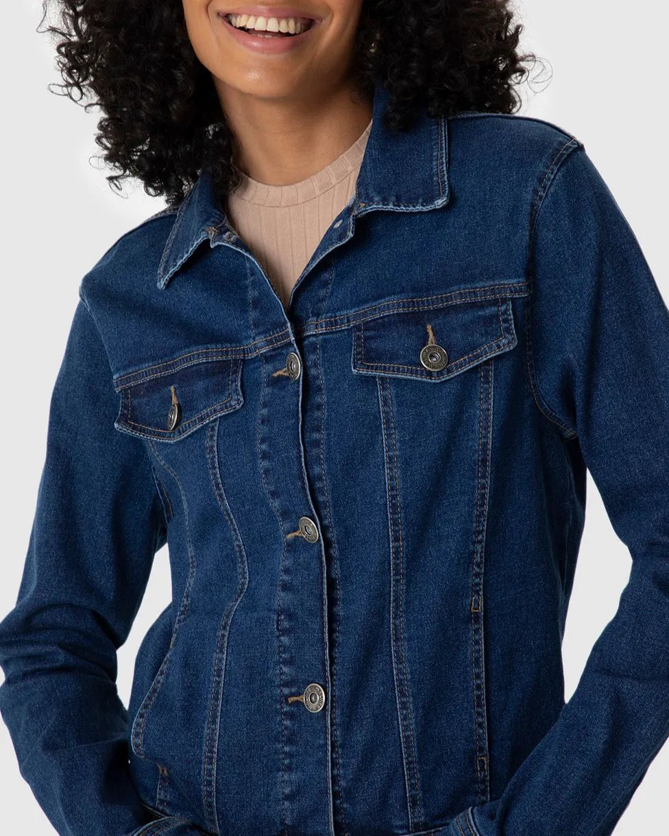 Jaqueta Feminina Lapela Decorativa Em Jeans Com Elastano- MALWEE- 117784