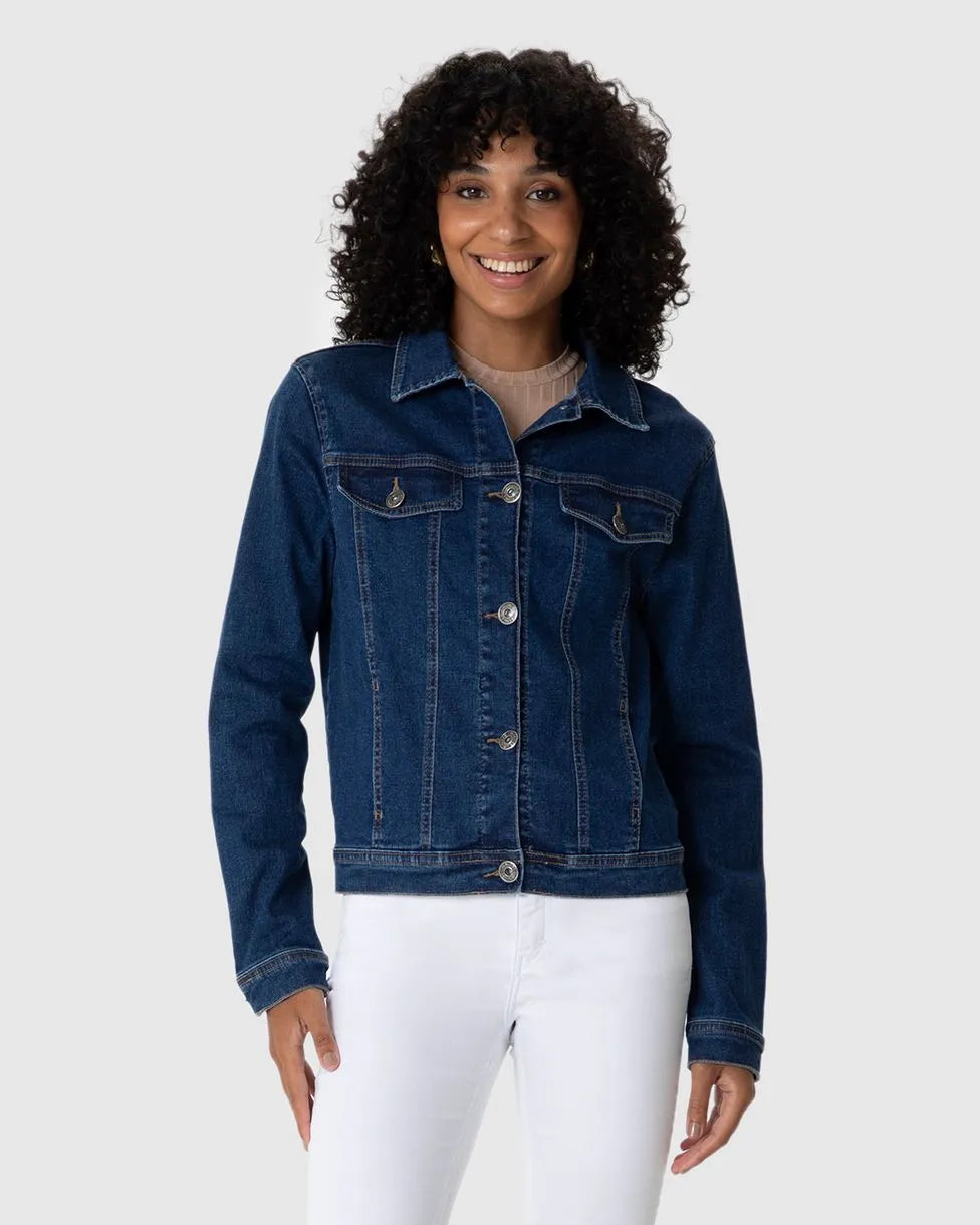 Jaqueta Feminina Lapela Decorativa Em Jeans Com Elastano- MALWEE- 117784