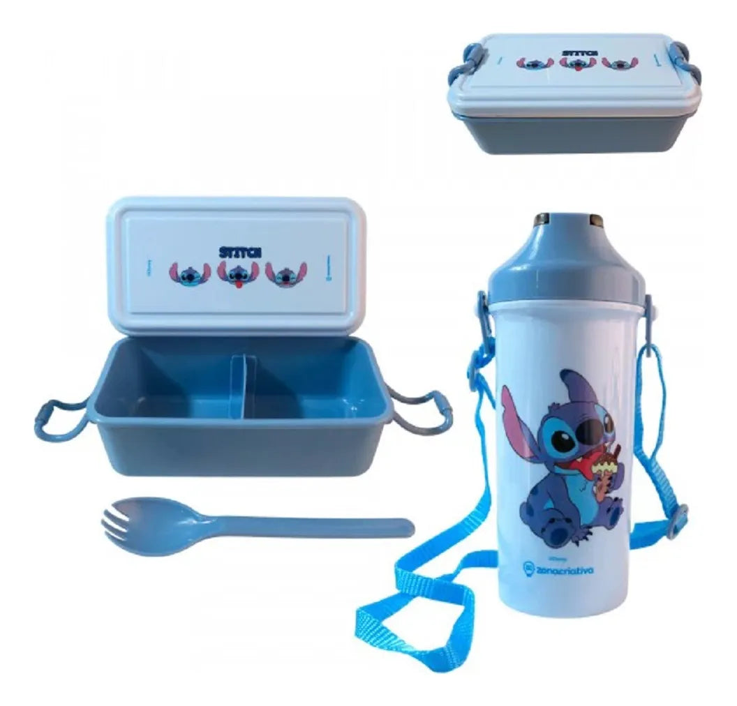 Kit Lancheira Marmita Infantil com Garrafa e Talher Stitch