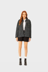 Jaqueta Ampla Feminina Bolso Lapela E Botão Em Tweed - ENFIM- 124760