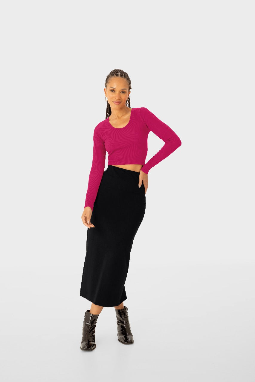 Saia Midi Feminina Reta Fenda Costas Em Malha Interlock - ENFIM 127024
