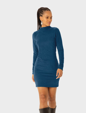 Vestido Justo Feminino Gola Alta Manga Longa Em Veludo Cotelê - ENFIM - 127026