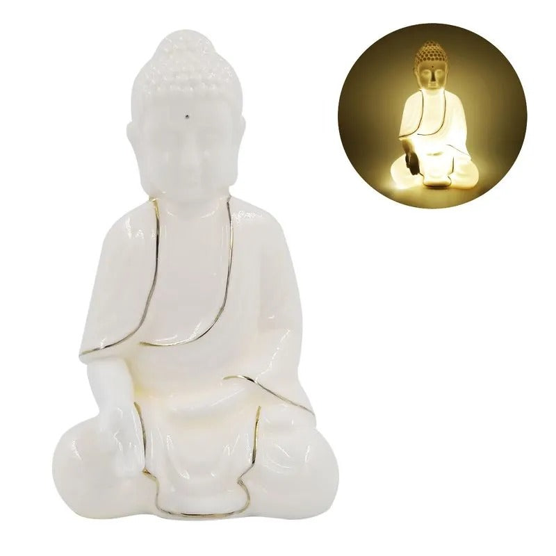 Buda Decorativo C/ Led 19x11cm em Porcelana Martins & Martins
