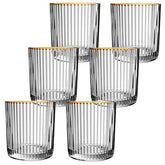 Jogo de copos de vidro baixo Graffiato com filete dourado 320 ml 06 peças