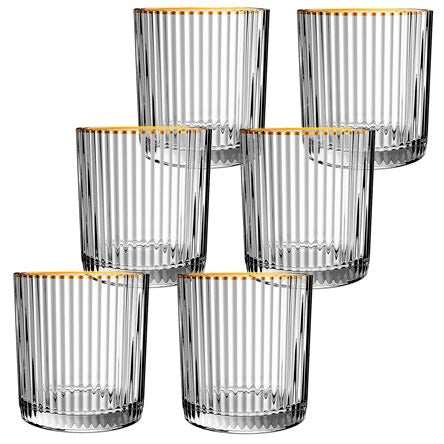 Jogo de copos de vidro baixo Graffiato com filete dourado 320 ml 06 peças