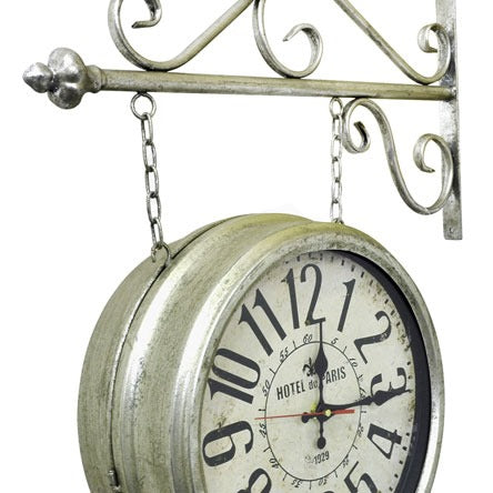 Relógio de estação Hotel Paris prata 35 cm