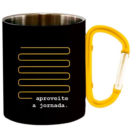 Caneca de inox com alça mosquetão Aproveite a jornada preta 220 ml