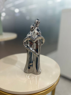 Casal Coração Decorativo 7x4x10cm em Porcelana ( Prata )