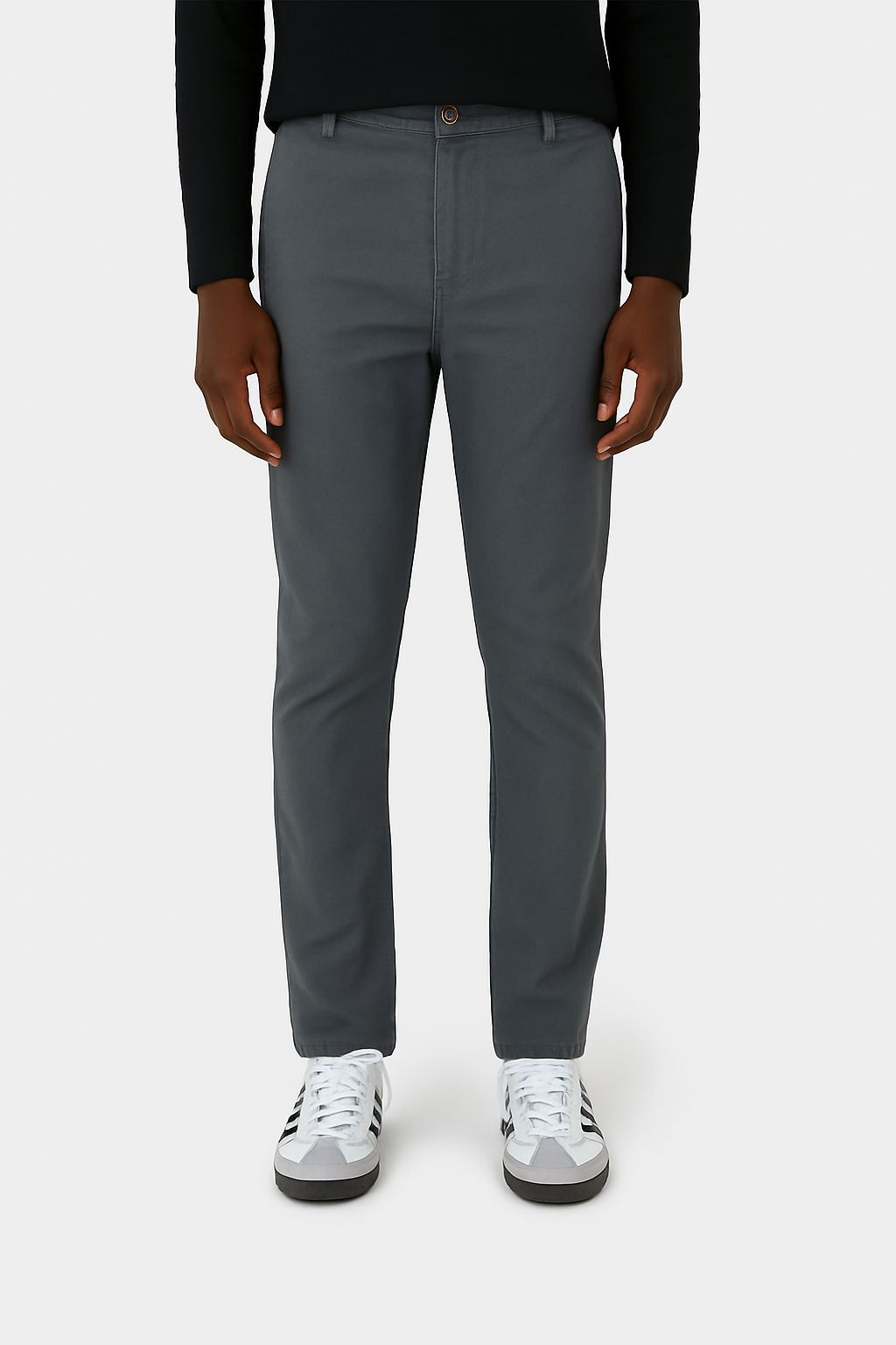 Calça Masculina Chino Cintura Média Em Sarja Com Elastano-