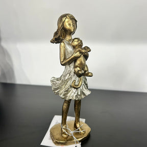 Estatua Decorativa Menina com Gato
