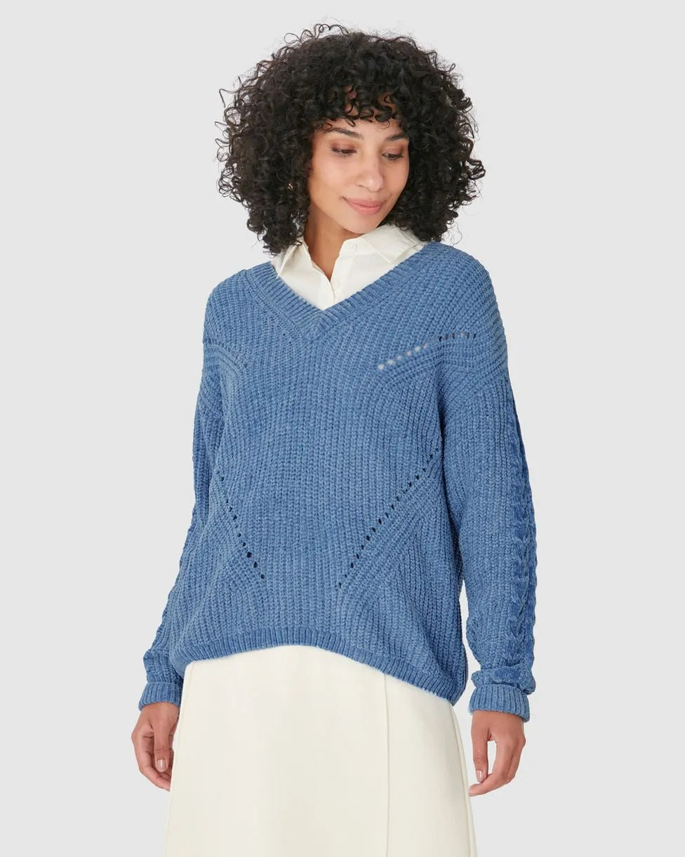 Suéter Feminino Gola V Detalhes Vazados Em Chenile- MALWEE- 124725
