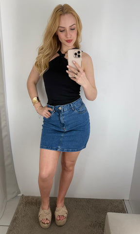 Saia Jeans Cintura Com Elastano Malwee - 129047