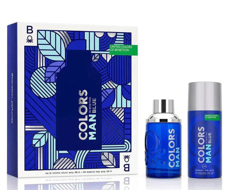 kit Benetton Colors Man Blue de 2 peças Perfume 100ml Eau de Toilette + Body Spray 150ml