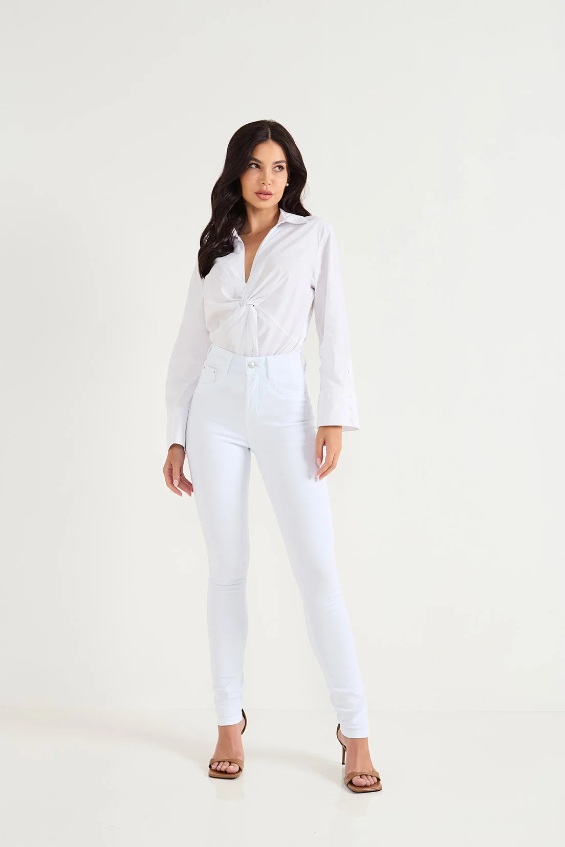 Calça Jeans Skinny Cintura Média Tradicional Branca - Denimzero- DZ3848
