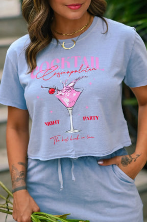 Cropped Estonado Azul Claro Cocktail - 339