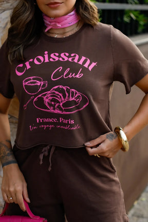Cropped Estonado Marrom Café Croissant - 339