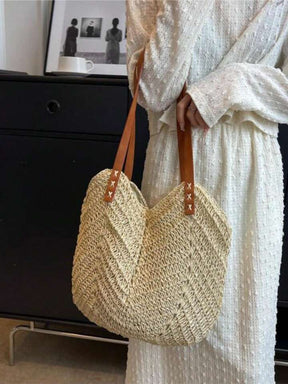 Bolsa Saco Palha com Alças em Couro Sintético