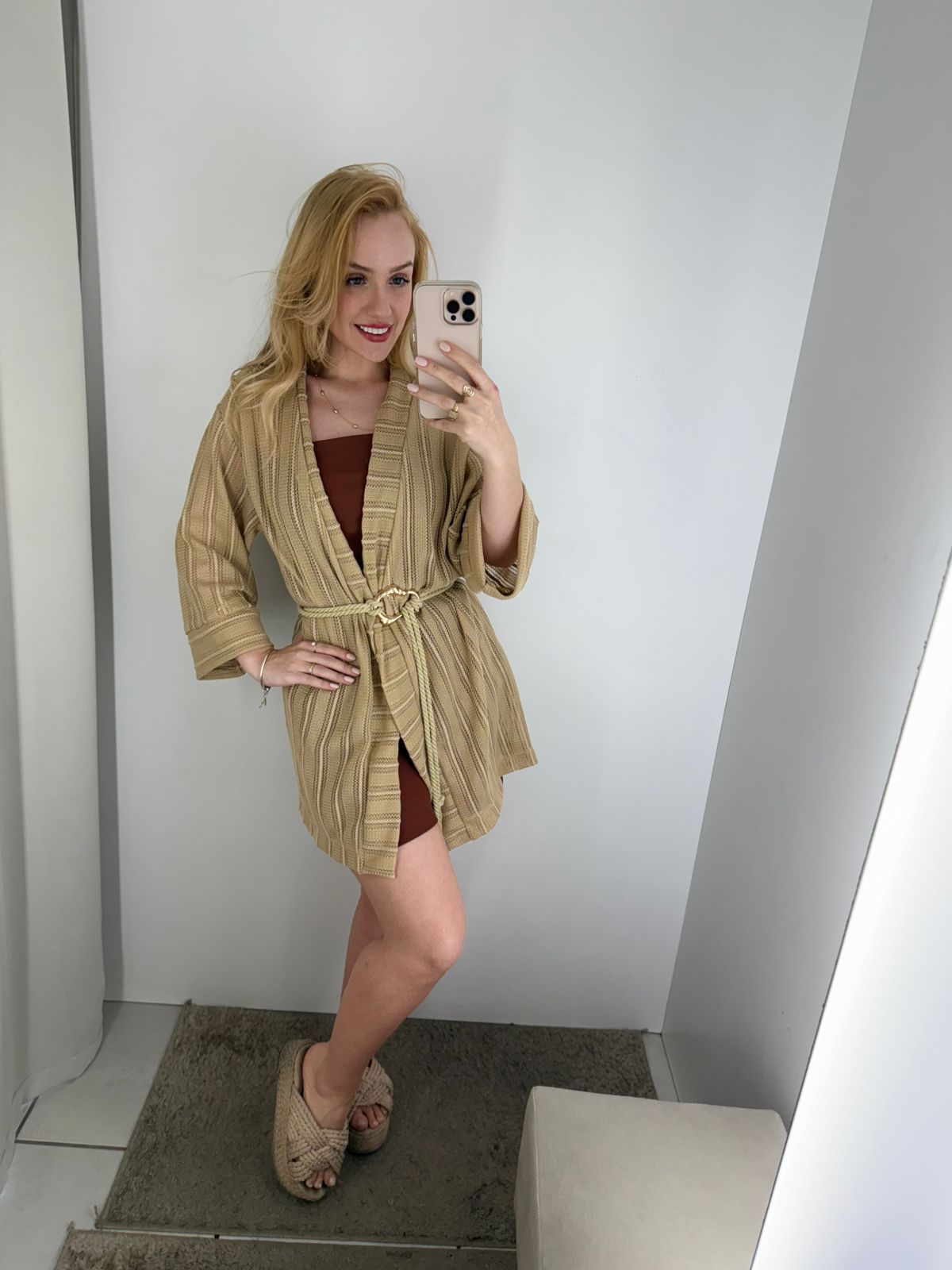 Kimono crochê tranças Bege Surf -16643.05