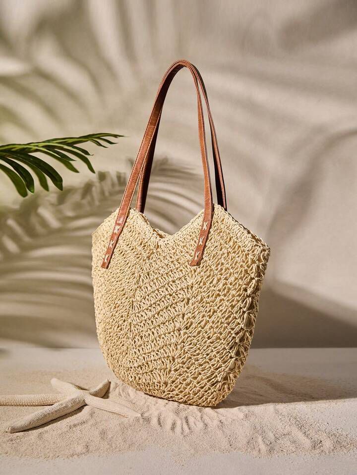 Bolsa Saco Palha com Alças em Couro Sintético