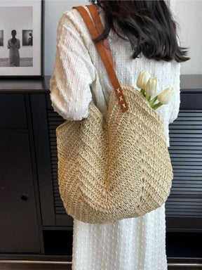 Bolsa Saco Palha com Alças em Couro Sintético