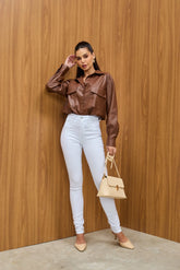 Calça Jeans Skinny Cintura Média Tradicional Branca - Denimzero- DZ3848