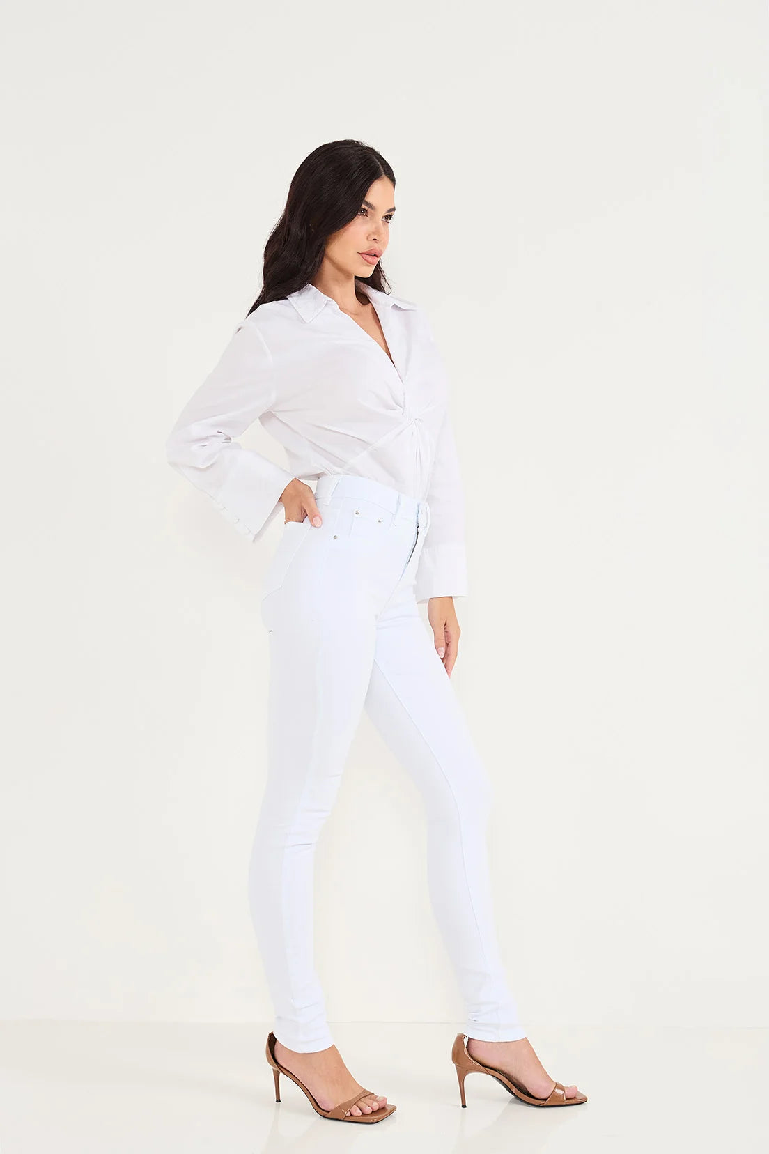 Calça Jeans Skinny Cintura Média Tradicional Branca - Denimzero- DZ3848