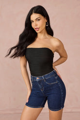 Bermuda Jeans Denin Zero Feminina Slim Meia Coxa com Cintura Média DZ4111