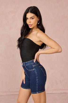 Bermuda Jeans Denin Zero Feminina Slim Meia Coxa com Cintura Média DZ4111