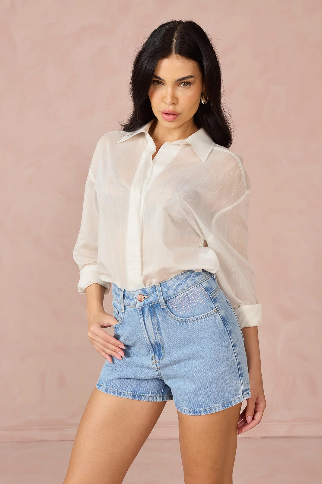 Shorts Jeans Denin Zero Feminino Mom Curto com Cintura Alta DZ6827