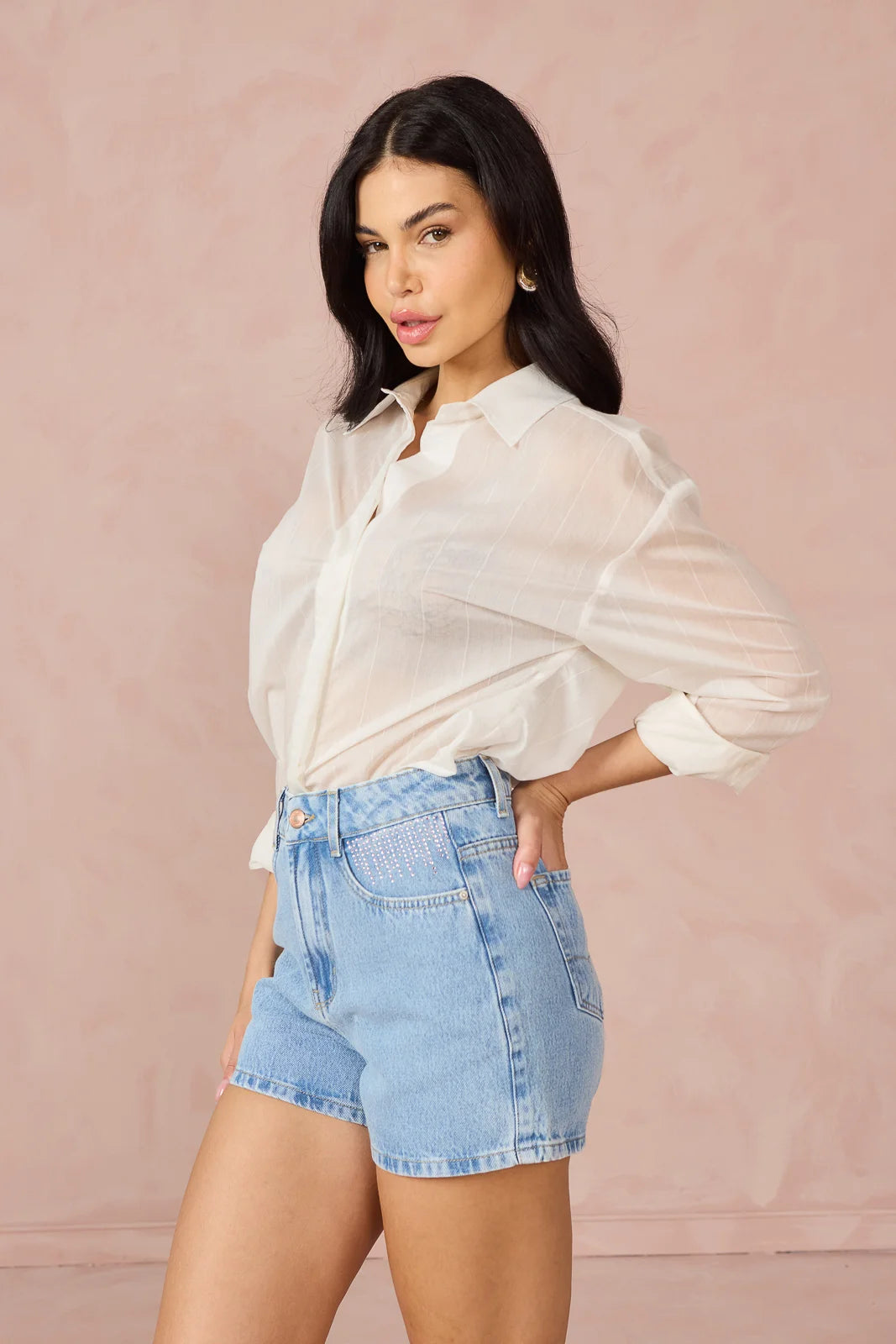 Shorts Jeans Denin Zero Feminino Mom Curto com Cintura Alta DZ6827