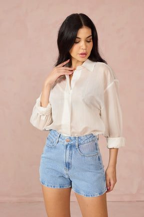 Shorts Jeans Denin Zero Feminino Mom Curto com Cintura Alta DZ6827