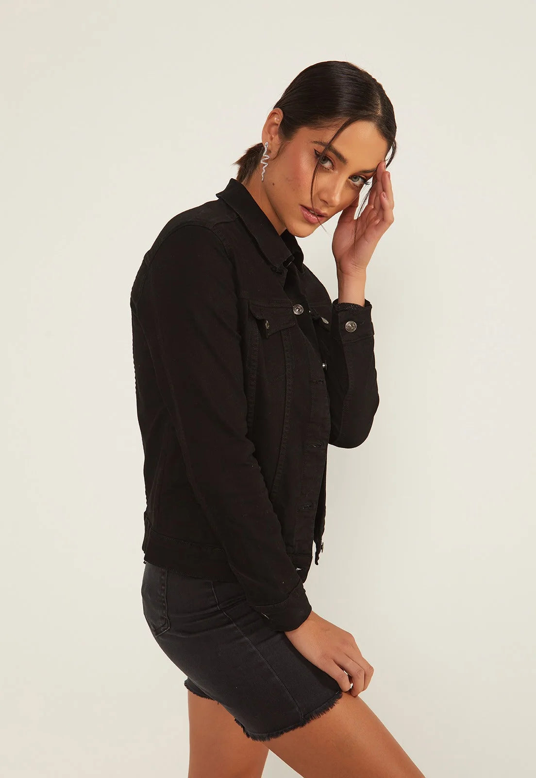 Jaqueta Jeans Feminina Preta com Elastano- DENIMZERO- DZ9142
