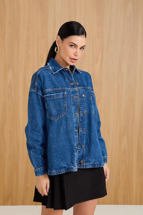 Jaqueta Jeans Feminina Shacket Alongada- DZ9234