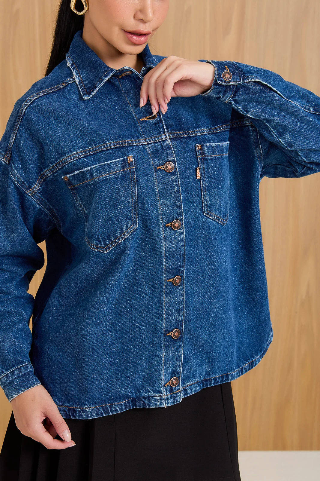 Jaqueta Jeans Feminina Shacket Alongada- DZ9234