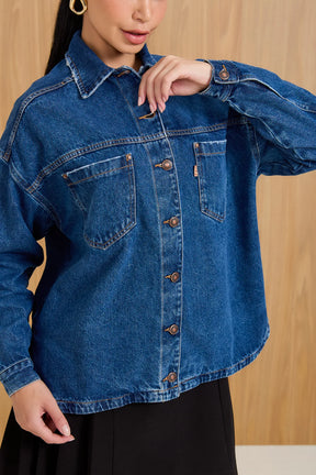 Jaqueta Jeans Feminina Shacket Alongada- DZ9234