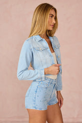 Jaqueta Denin Zero Regular Cropped Manga Longa DZ9245