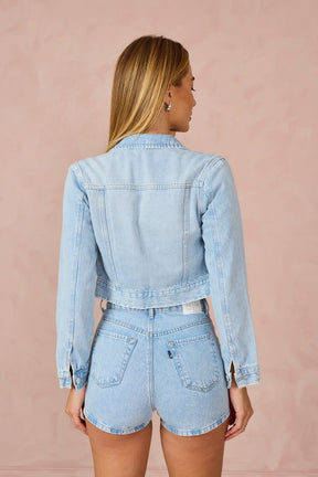 Jaqueta Denin Zero Regular Cropped Manga Longa DZ9245
