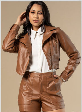 Jaqueta Biker Couro ecológico Trip Jeans Caramelo