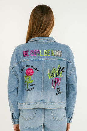 Jaqueta Jeans Bordada com detalhe de Stass -PLOCK ROCK- PRJ177