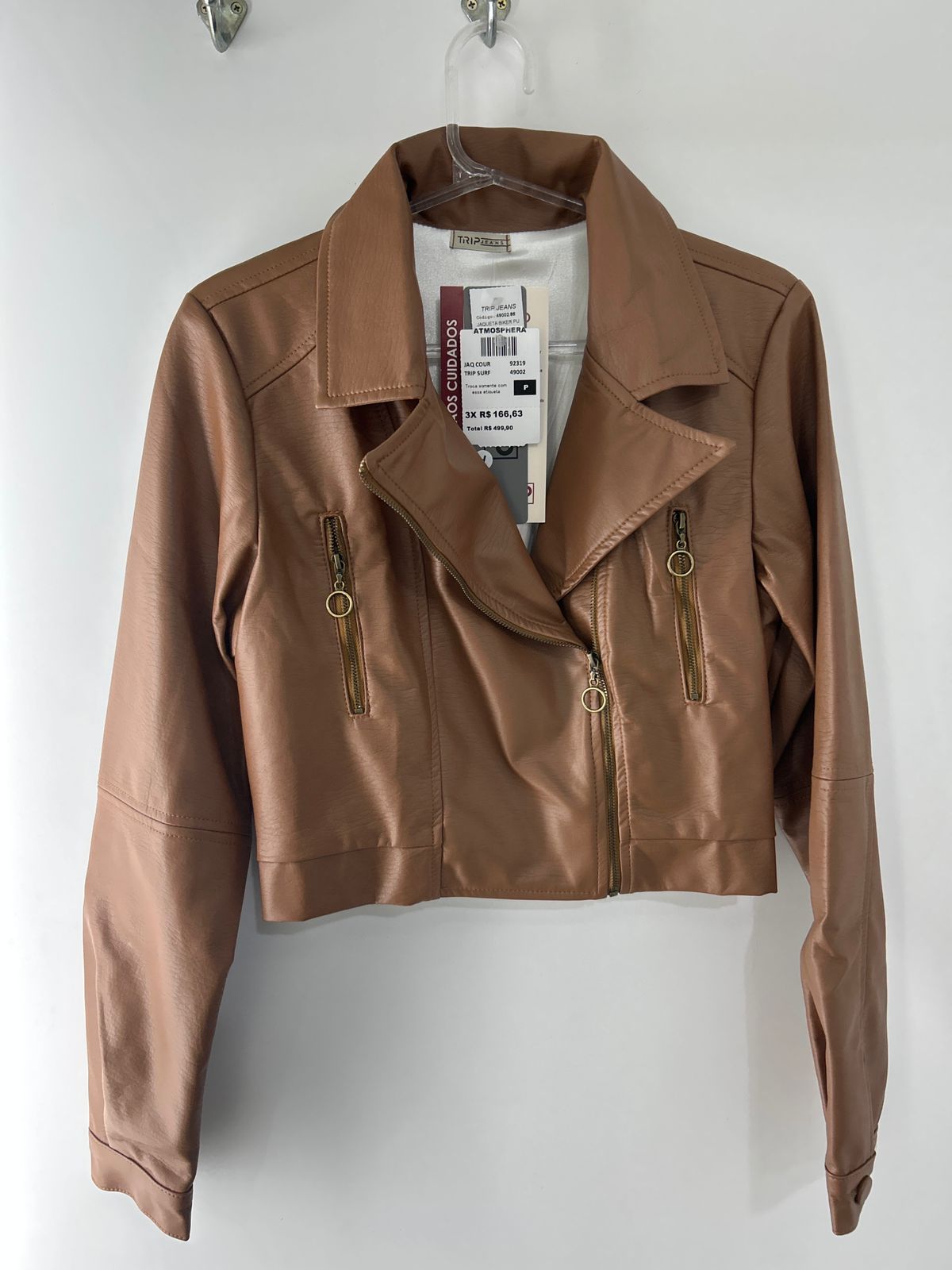 Jaqueta Biker Couro ecológico Trip Jeans Caramelo