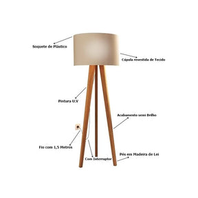 Luminária De Chão Madri Com Cúpula Tecido Tramê Bege