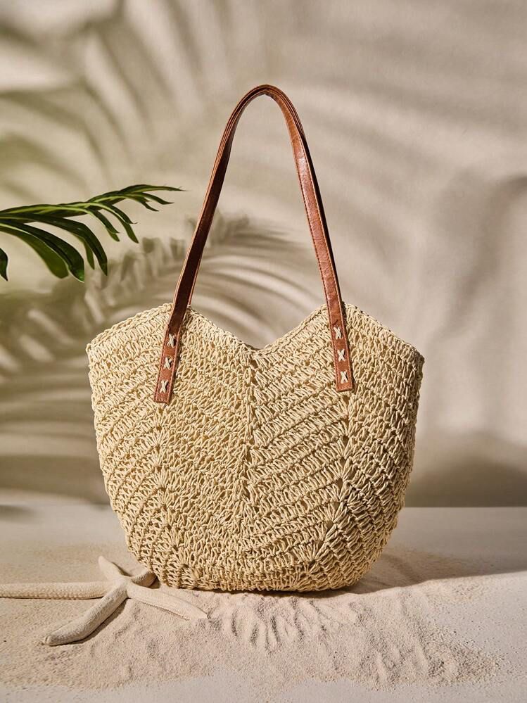 Bolsa Saco Palha com Alças em Couro Sintético