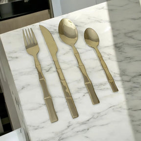 Faqueiro 16 Peças Elegant Champanhe Lyor Aço Inox Dourado Bambu Mesa