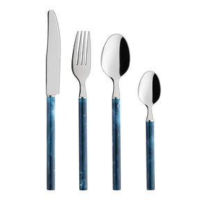Faqueiro Mediterrâeneo 16 Peças em Aço Inox com Resina Azul Oxford
