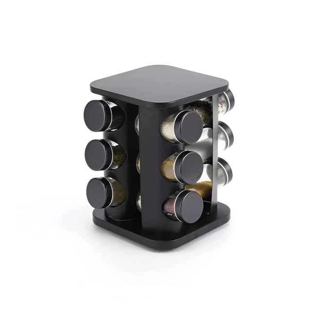 Porta Condimentos Girátorio 13 peças Em Metal Preto Fosco